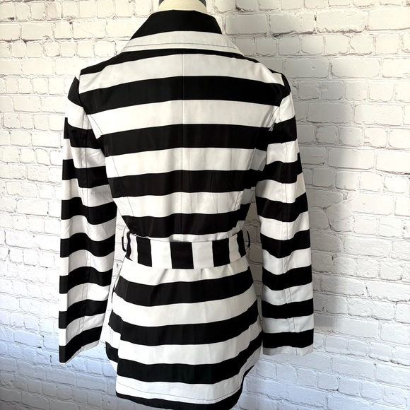 CYNTHIA ROWLEY Black & White Striped Short Trench Coat--EUC--S - Picture 8 of 16